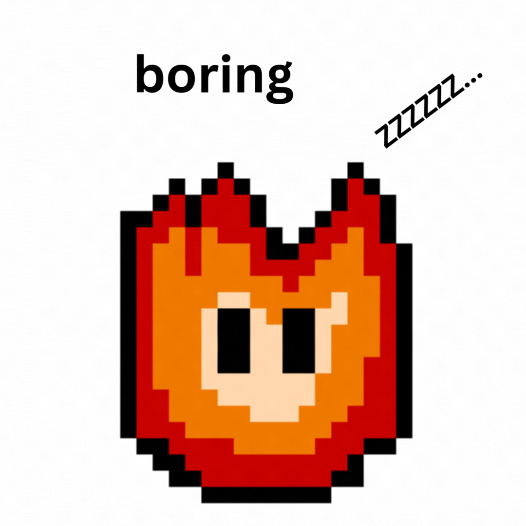 A fire guy closing his eyes while a boring thing is above his head Credits: catflixnmore.neocities.org
